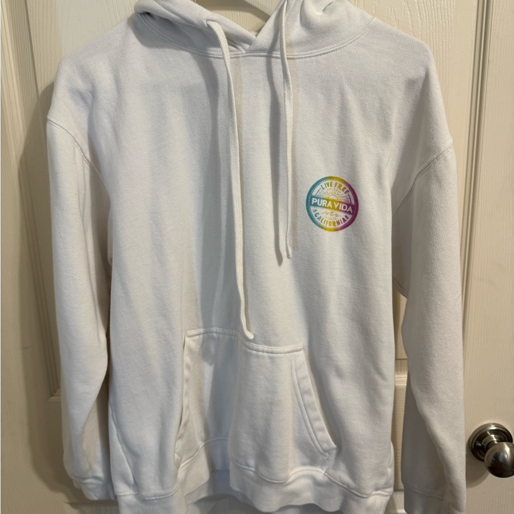 Pura Vida White Hoodie with Colorful Logo